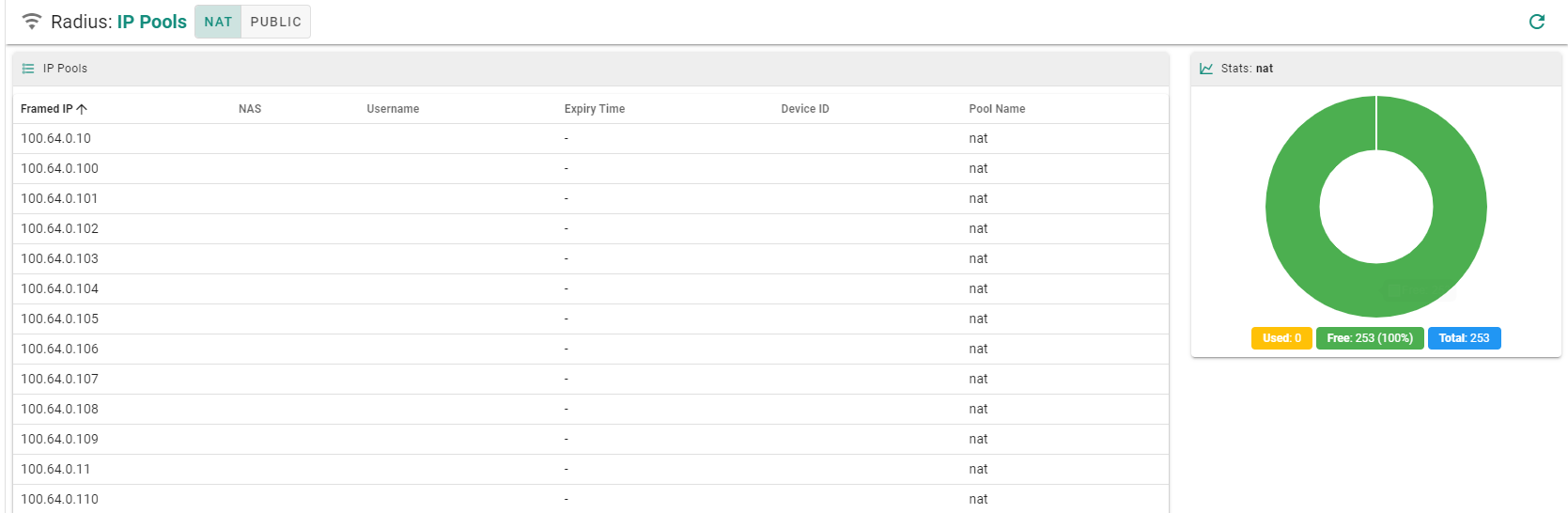 Radius IP Pools